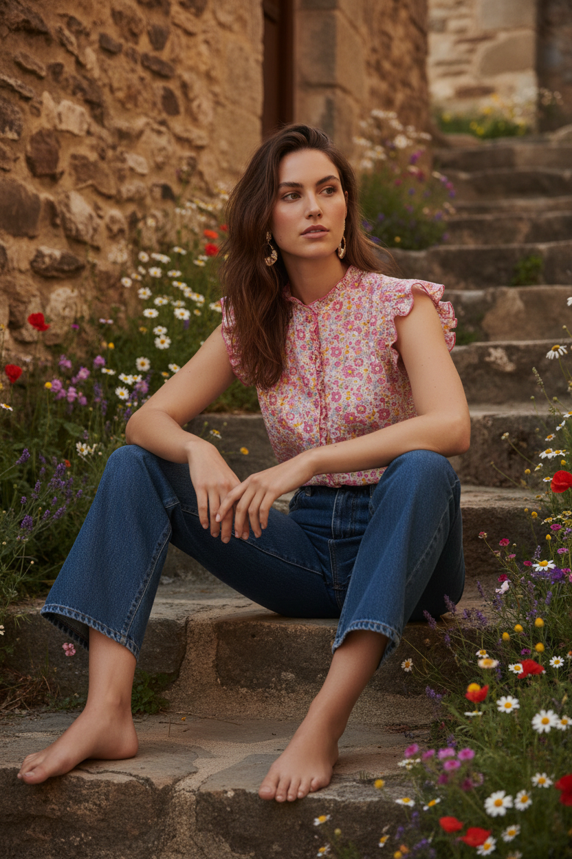 Blusa liberty exterior - escaleras piedra