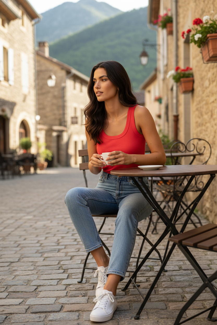 camiseta básica roja mujer estilo sofisticado