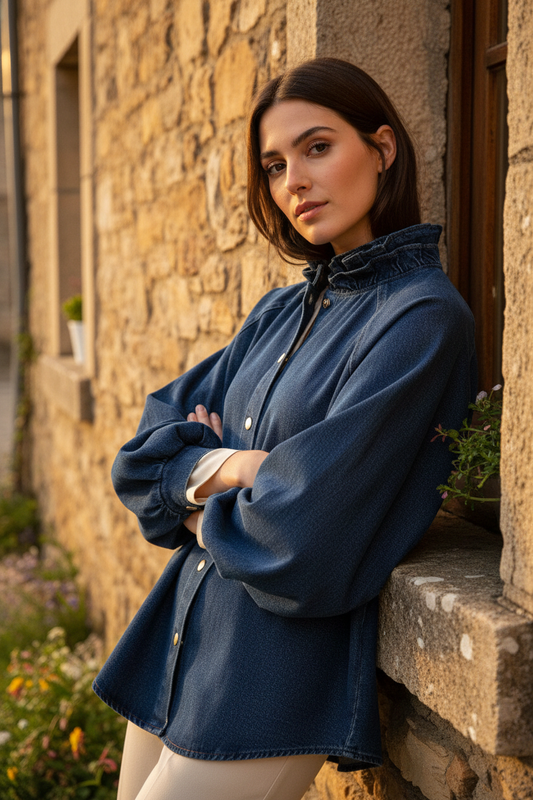 Chaqueta denim cuello volante - alféizar