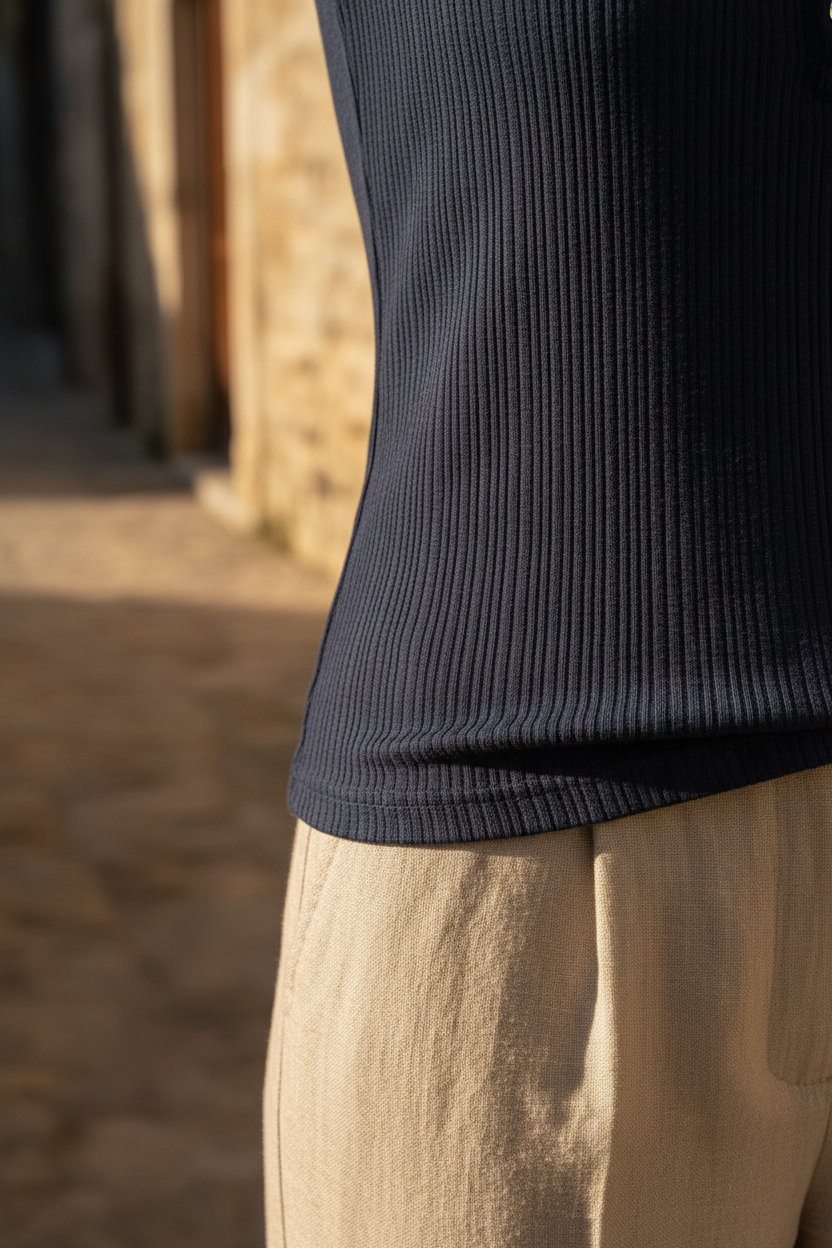 detalle tejido top casual chic mujer azul marino