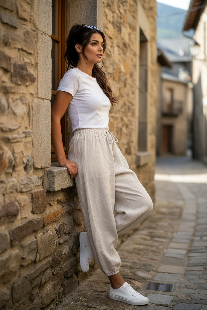 Pantalón Adele palazzo tono crema — estilo francés mujer básicos ropa STRANNA