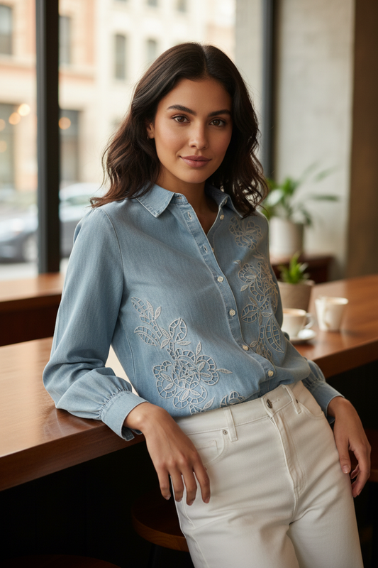 Blusa cielo en mostrador