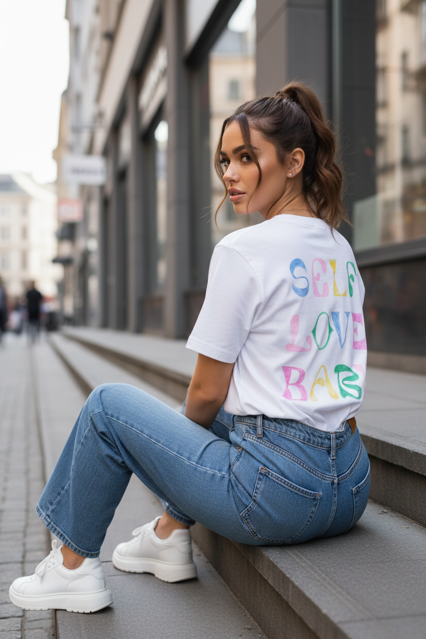Camiseta SELF - Sentada escalones