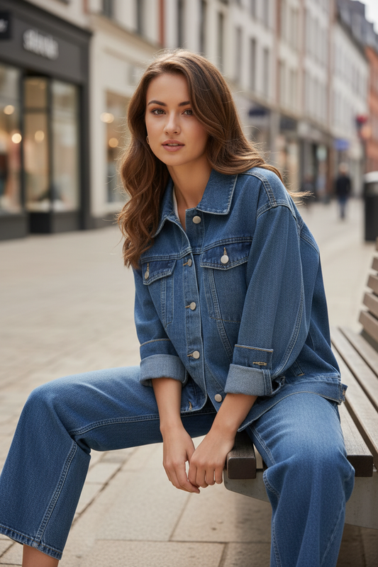 Cazadora denim sentada