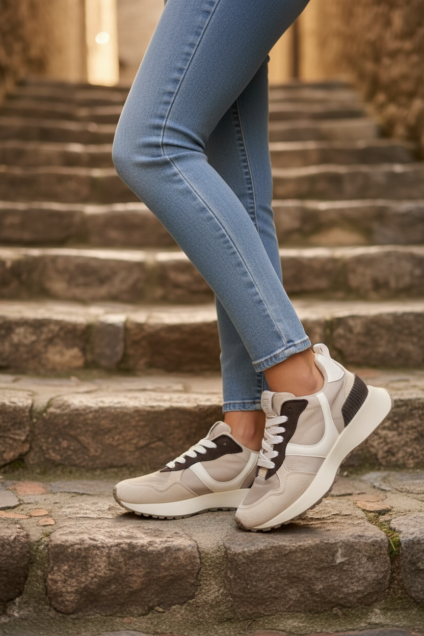 Sneakers femeninas Corina STRANNA en color beige y blanco para outfits urbanos elegantes