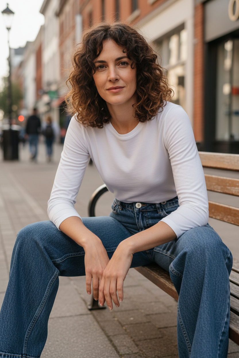 Mujer con outfit elegante mujer en entorno urbano contemporáneo, combinación de estilo francés y moda femenina elegante para el día a día, STRANNA