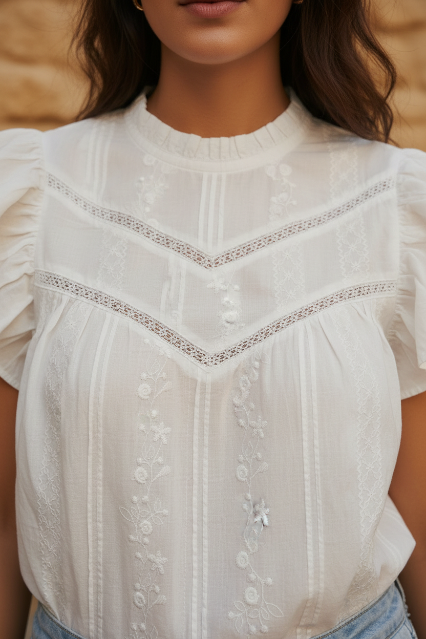Outfit casual chic mujer con blusa Camille blanca — STRANNA